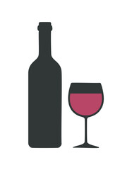 Silhouette of Wine Bottle and Glass with Red Wine Keywords: wine, bottle, glass, red wine, drink