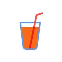Orange juice in a glass with a red straw on transparent background