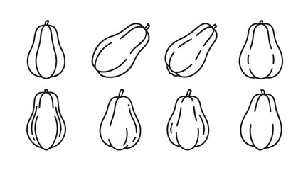 Collection of eight stylized papaya fruit illustrations in silhouette