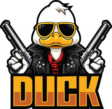 DUCK GANGSTER HANDLE TWO GUNS VECTOR LOGOTYPE
