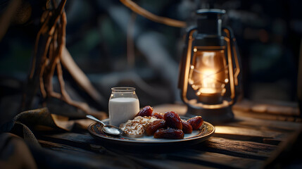 Delicious Dates And Yogurt Under A Lantern Light