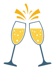 Two Champagne Glasses Clinking with Bubbles and Sparkles