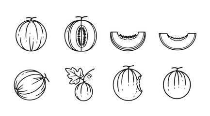 Collection of hand drawn melon and fruit silhouettes with various cuts and details