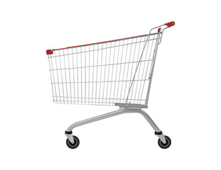 Empty side view of red shopping cart isolated