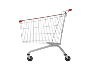 Empty side view of red shopping cart isolated
