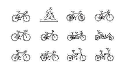 Collection of diverse bicycle silhouettes for transportation and recreation