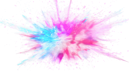 Vibrant explosion of pink and blue watercolor paint isolated on transparent background, creating a dynamic and eyecatching abstract design