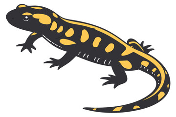 Cartoonish Fire Salamander Illustration With Black Body and Yellow Spots a Vibrant Addition to Wildlife Depictions