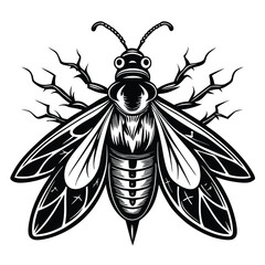 Monochromatic Vector Illustration of a Detailed and Intricate Honey Bee Graphic, Perfect for Logos and Creative Designs