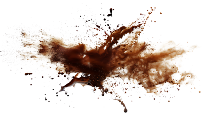Explosion of brown powder isolated on transparent background, creating a dynamic and abstract composition with a sense of energy and movement