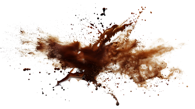 Explosion of brown powder isolated on transparent background, creating a dynamic and abstract composition with a sense of energy and movement