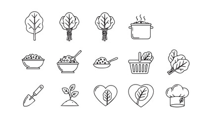 Collection of hand drawn silhouette icons representing healthy eating and cooking