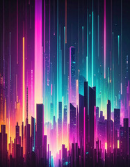 Vibrant Neon Cityscape with Abstract Glowing Lines and a Futuristic Urban Design in Blue and Purple