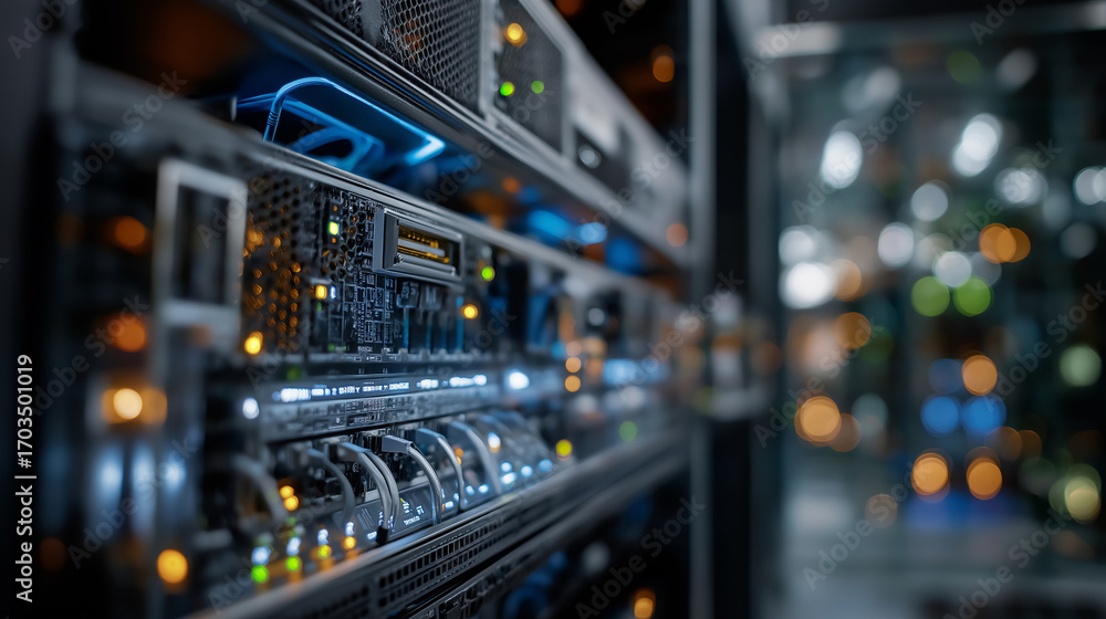 Poster server racks in modern data center: detailed image showcasing server racks in a state-of-the-art dat