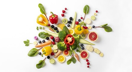 Creative splash of assorted fruits and vegetables