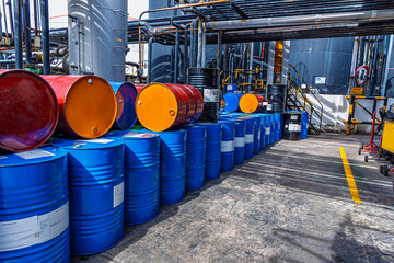 Oil barrels blue or chemical drums