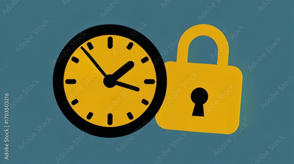 Poster a digital illustration of a clock and a padlock, representing time-sensitive security and deadlines.