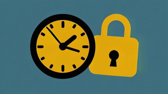 A digital illustration of a clock and a padlock, representing time-sensitive security and deadlines.