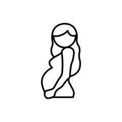 Pregnant Woman Icon in Profile View, Isolated on White Background