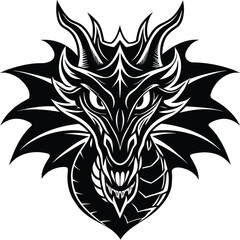 Powerful black and white dragon head silhouette ideal for banners and advertisements