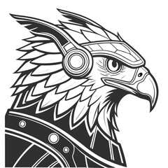 Fototapeta premium Minimilist detailed line art illustration of an eagle head with a decorative helmet and shoulder armor design vector