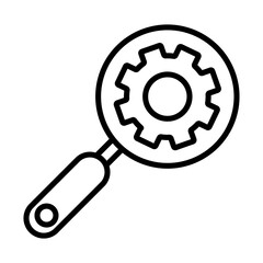 Gear Magnifying Glass Icon, Isolated on White Background