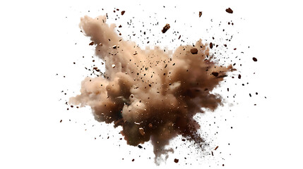 A captivating explosion of dust and debris suspended in midair, isolated on transparent background, creating a dynamic and visually striking effect