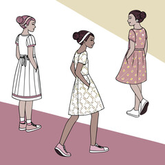 Collection of diverse and fashionable dresses for girls in various styles and colors