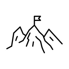 Mountain Peak with Flag Icon, Isolated on White Background