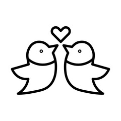 Two Birds in Love with Heart, Isolated on White Background