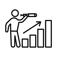 Person with Telescope Observing Growth Chart, Isolated on White Background