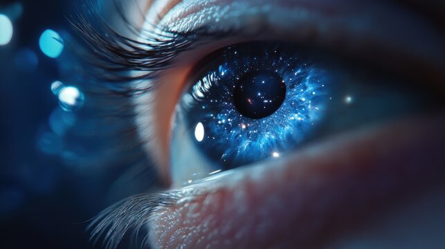 Galaxy eye, human wonder, deep blue vision concept
