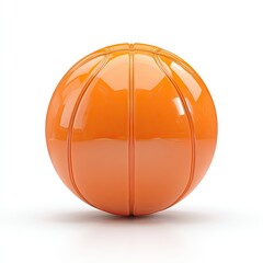 Fototapeta premium Glossy orange basketball, highly reflective, isolated on white background, showing classic panel design