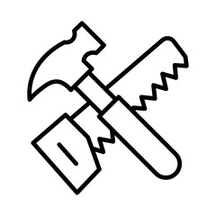 Hammer and Saw Icon, Isolated on White Background