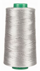 Silver Thread Spool with Green Caps Macro Close Up Isolated on White