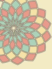 Minimilist aesthetic floral pattern with pastel colored petals and geometric shapes in a circular arrangement design vector