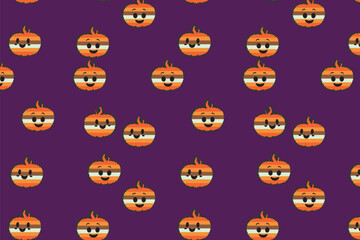 Whimsical Pastel Halloween Seamless Pattern Flat Cartoon Style Playful pastel seamless pattern ideal for kids’ Halloween wallpaper, wrapping paper, and party decor