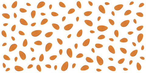 Seamless almond pattern with scattered brown nuts on a clean white background.