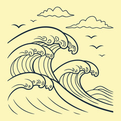 Minimalist flat design ocean waves icon for summer branding and coastal themes