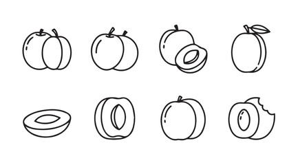 Collection of hand drawn plum fruit illustrations in a simple silhouette style