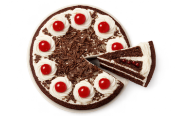 Delicious Black Forest cake with slice isolated on transparent background