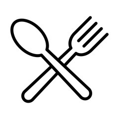 Spoon and Fork Icon Crossed, Isolated on White Background