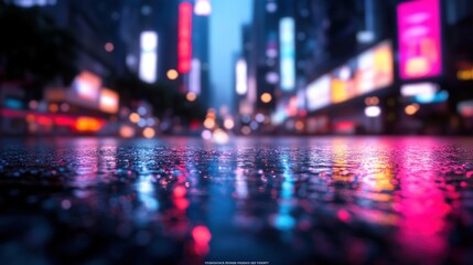 Fototapeta premium Urban night, colorful city lights reflections on wet street