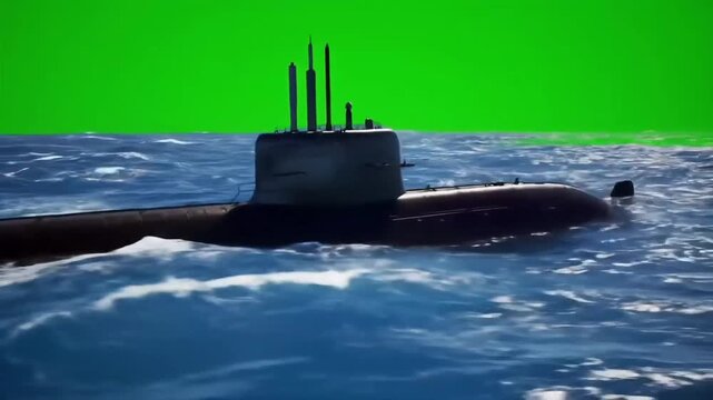 Submarine in the Ocean: A solitary submarine cuts through the vast expanse of the ocean. its sleek, dark form a contrast against the clear, blue water.