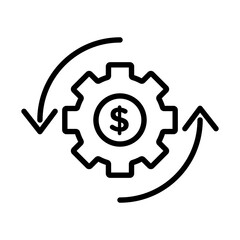 Gear with Dollar Sign in Circular Arrows, Isolated on White Background