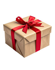 Obraz premium A light beige gift box, tied with a bright red ribbon bow