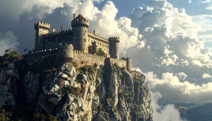 Majestic Castle on a Clifftop, Soaring Above the Clouds