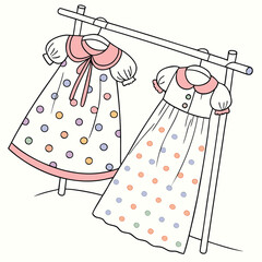 Retro polka dot dress illustration with vintage fashion elements and playful design
