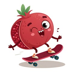 Playful Pomegranate on Skateboard: Witness the energetic spirit of a cheerful pomegranate, joyfully skateboarding with zest and flair, showcasing a whimsical fusion of nature and amusement.