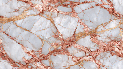 Calacatta Gold marble texture, Ice White background, Rose Gold veins, Raw Unpolished Stone, Maximalist Statement Wall aesthetic, seamless pattern